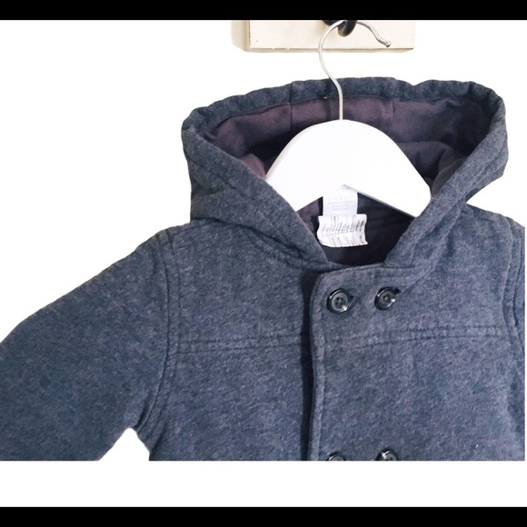 GYMBOREE Cotton Pea Coat With Duffle Detailing & Pockets Grey Baby Boy Sz 18M-2Y - Picture 3 of 8